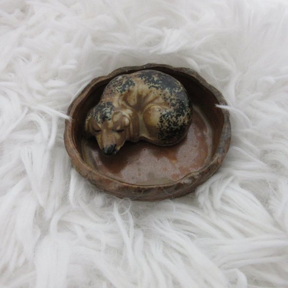 Otagiri OMC Sleeping Dog in Basket Figurine Two Piece Ceramic Vintage Japan - Picture 6 of 12